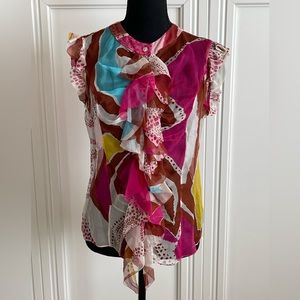 Diane von Fürstenberg mixed print 100% silk top size 6